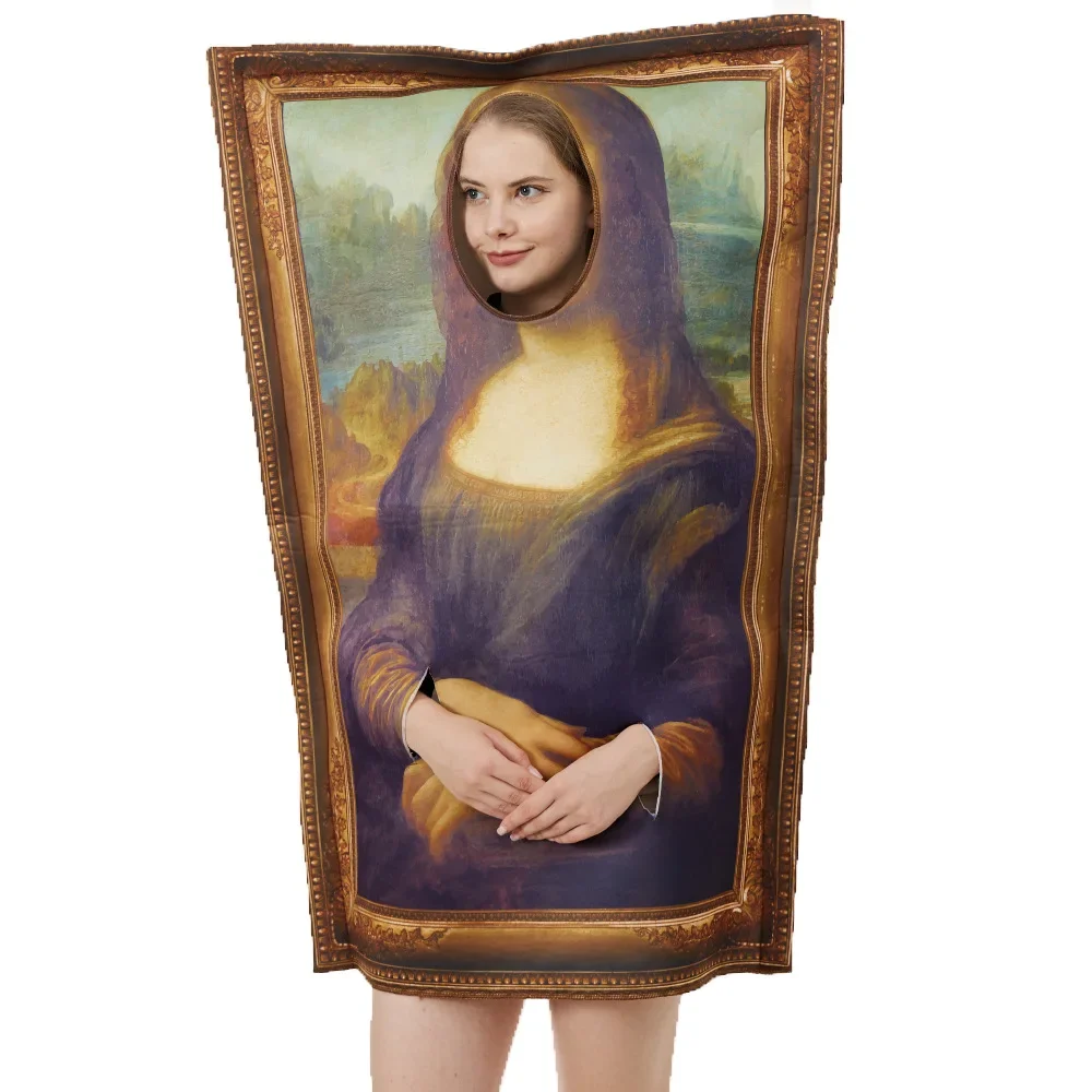 

Cosplay Funny Mona Lisa Mural Costumes Props for Adult Unisex Sponge Jumpsuit Halloween Classic Carnival Fancy Dress Up Party