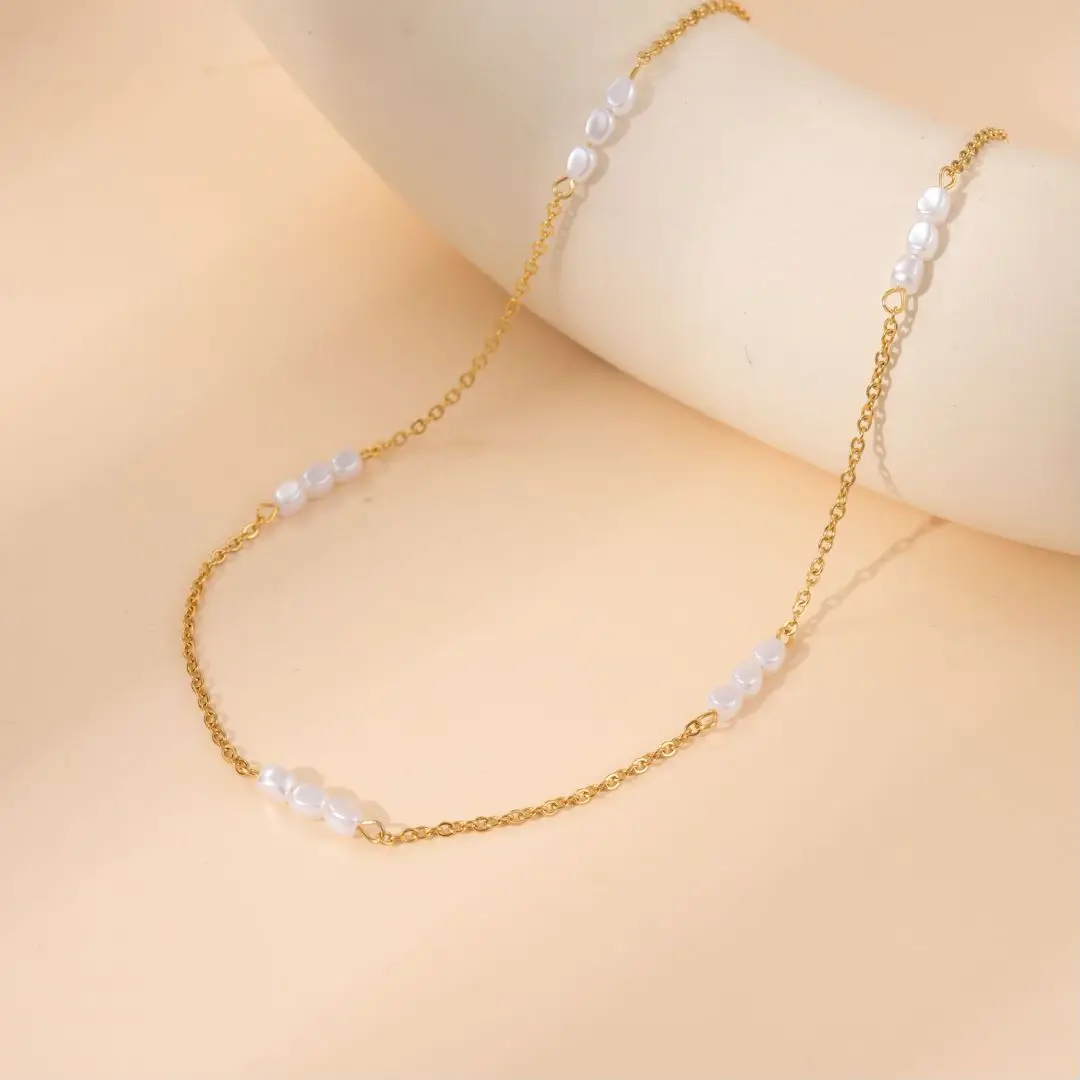 

Fashion Elegant Stainless Steel Imitation Pearl Chain Splicing Handmade Necklace Women Sexy Party Clavicle Chain Necklace