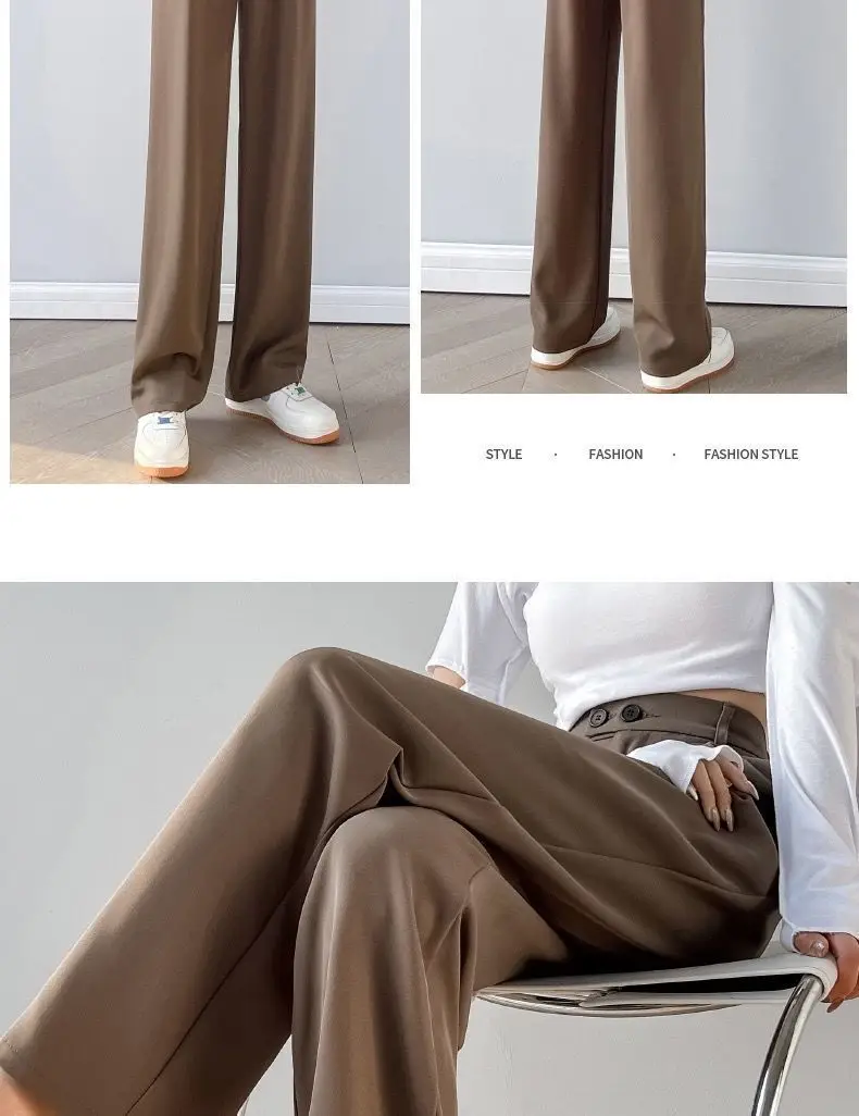 Khaki Black Straight Pants for Women High Waist Loose Casual Long Pants Office Lady All Match Full Length Trousers Clothing women's fashion