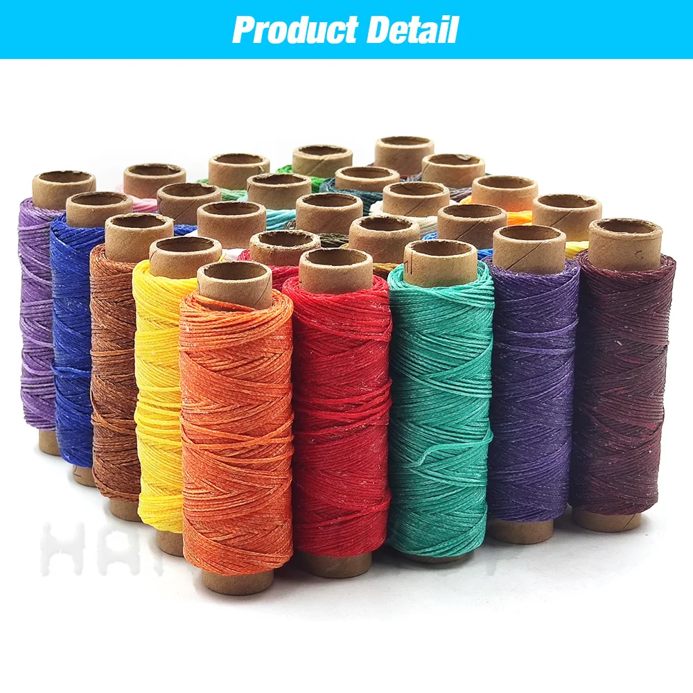 Description Picture 4 of item12/30/50M 150D 0.8mm Thickness Flat Waxed Thread Waxed Cord Hand Stitching Thread Flat Waxed Sewing Line For Leathercraft DIY