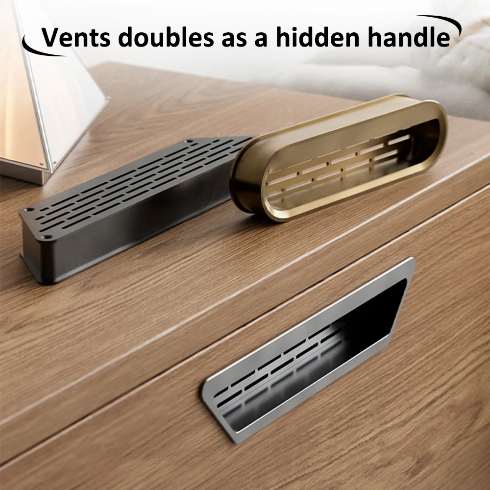 Aluminium Alloy Handle Ventilation Grille Circular Closet Core Vents Black Rectangular Wardrobe Shoe Cabinet Ventilation Grid