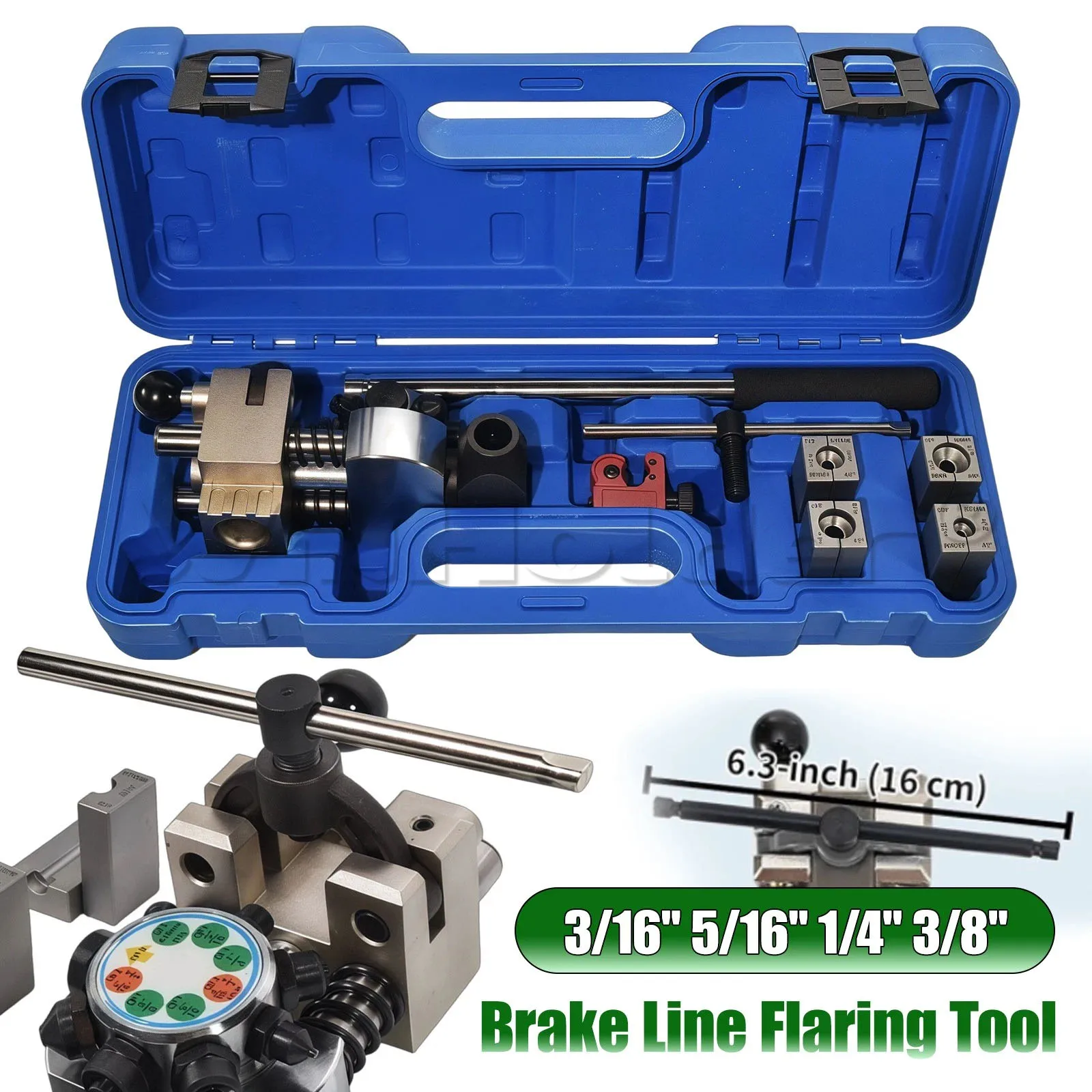 WinHolder Double Flaring Tool Kit Brake Tube Pipe Fuel Lines 45 Degree For 4 x Dies Size 3/16" 1/4" 5/16" and 3/8" Tube Set