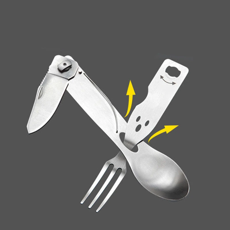 Outdoor Tableware Knife Fork Spoon All-steel Folding Multi-purpose