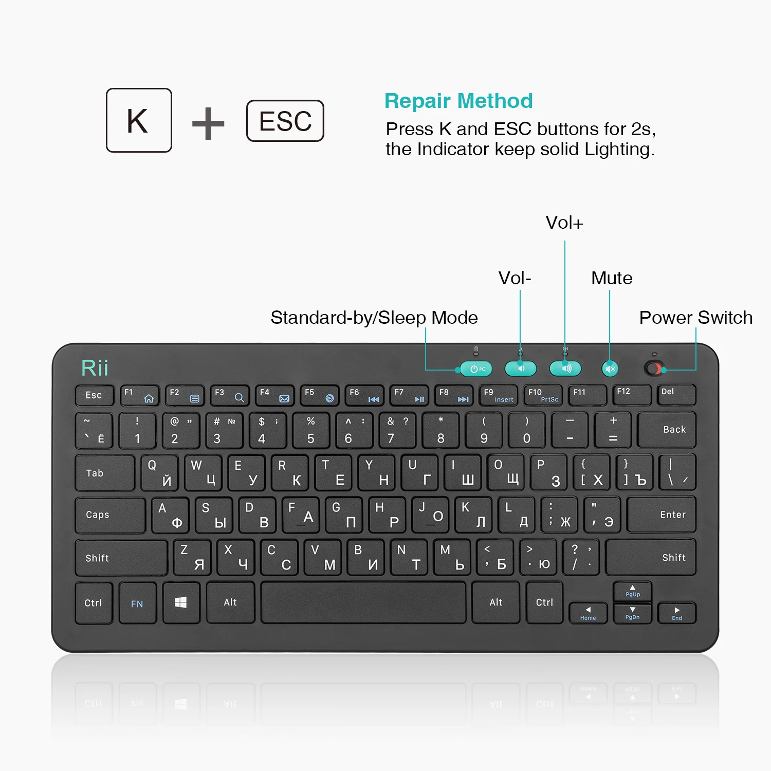 Combo sem Fio de Teclado e Mouse Russo Teclado Multimídia do Escritório para pc Laptop Desktop Negócios 2.4 Rii-rkm709 - Imagem 4