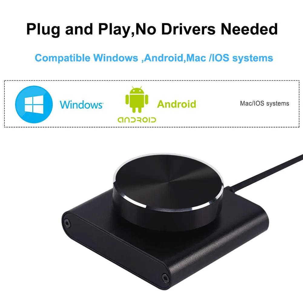 USB 볼륨 조절 손잡이 재생/일시정지/뒤로/앞으로 기능이 있는 멀티미디어 컨트롤러 Windows/Os용 USB 케이블이 있는 금속 볼륨 손잡이