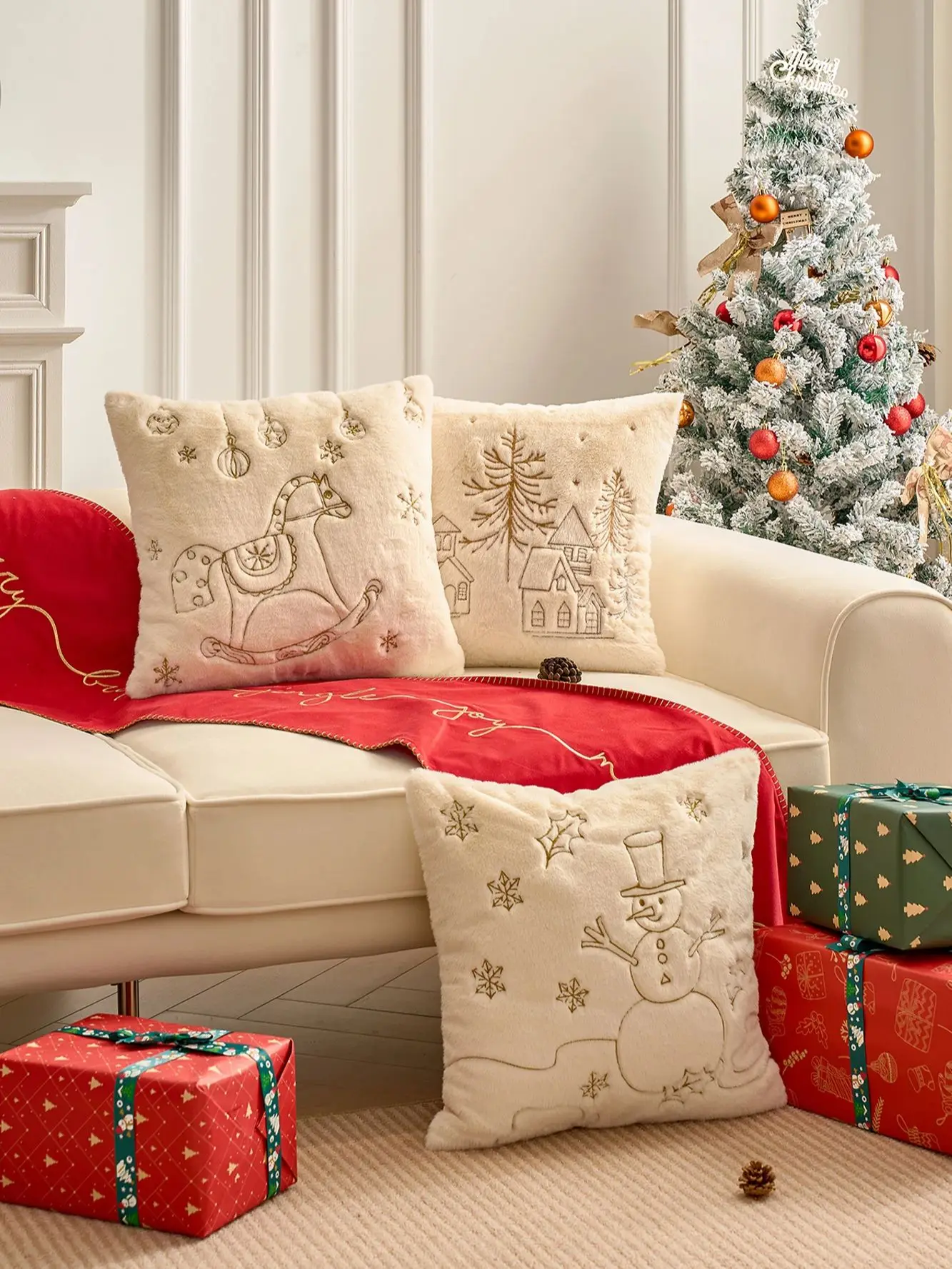 Description Picture 2 of item1pc modern simple Christmas solid color embroidery model room pillow cushion Large back pillow case