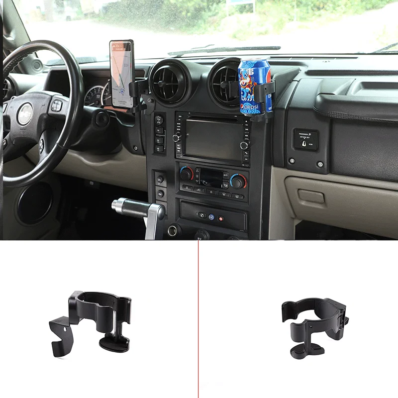 

For 2003-2007 Hummer H2 Stainless Steel Black Car Multifunction Mobile Phone Holder water cup Bracket Car Interior Accessories