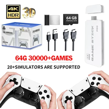 M15 4K TV Game Stick, 64GB Built-in 30000+ Retro Games Console with Wireless Gamepads, Supports 20+ Simulators for HD TV Gaming