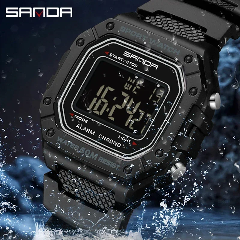 SANDA 2156 Fashion Army Big Dial Watch for Men Military Waterproof Sport Led Display Digital Mens Wristwatches Stopwatches