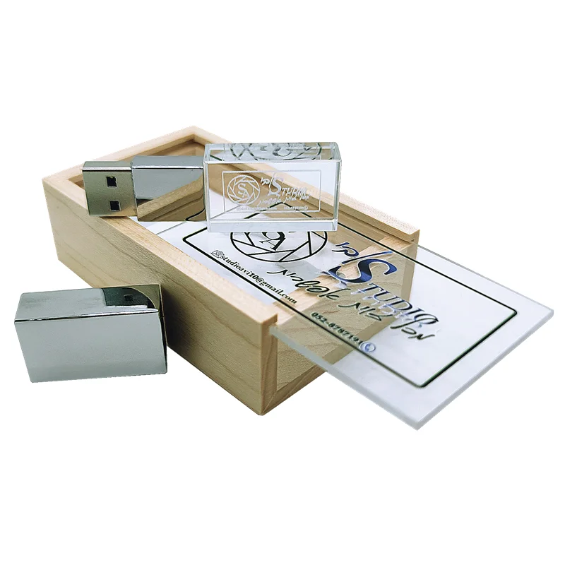 Acrylic Wooden Box Metal Wooden Silver Crystal USB3.0 High-speed Flash Drive128GB 64GB Memory Stick Free Custom LOGO Brand usb flash drive,flash drive