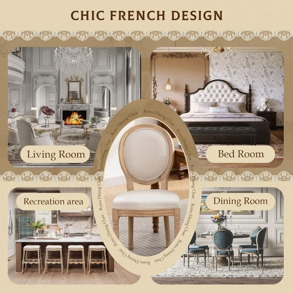french dining chairs set of 2, vantage dining chair with round back, wood leg farmhouse country dining chair for kitchen,bedroo