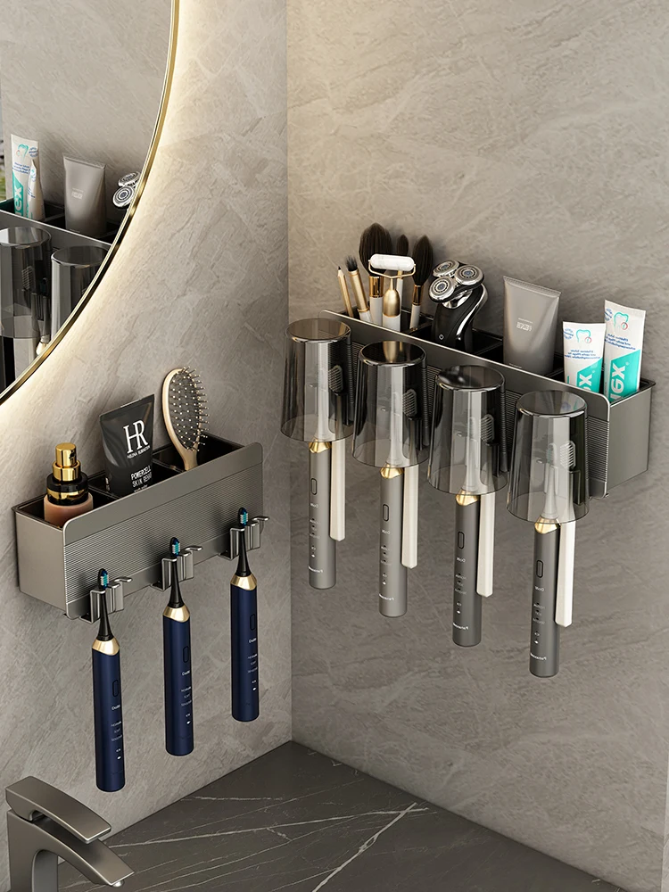 *Toothbrush shelf, shelf, bathroom, non-punching brush cup, wall-mounted family set