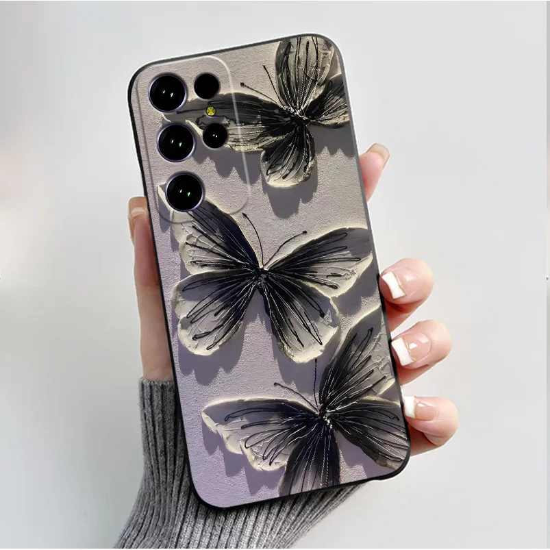 Cute Flower Cartoon Black Silicone Phone Case - Soft, Printed Cover