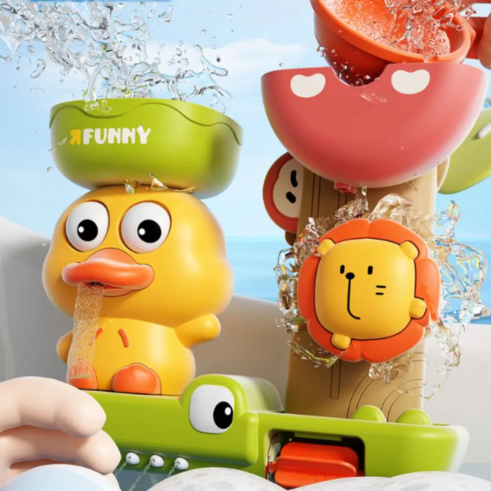Duck&Lion Baby Spin Top Bath Toys Wall Suction Cup Crocodie Rotating Water Wheel Cute Stable Baby Shower Bathroom