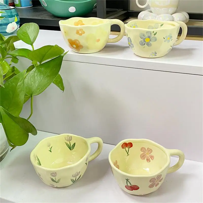 

Hand Pinched Irregular Flower Ceramic Mugs Coffee Cups Milk Tea Cup Ins Korean Style Breakfast Mug Drinkware Kitchen Accessories