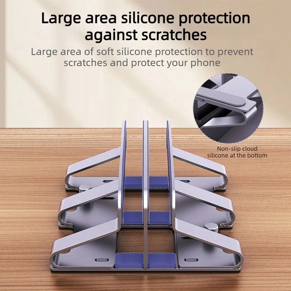 수직형 노트북 스탠드, 조절 가능한 노트북 보관 랙 및 책상 정리대, 여러 기기 보관을 위한 실리콘 패드 홀더