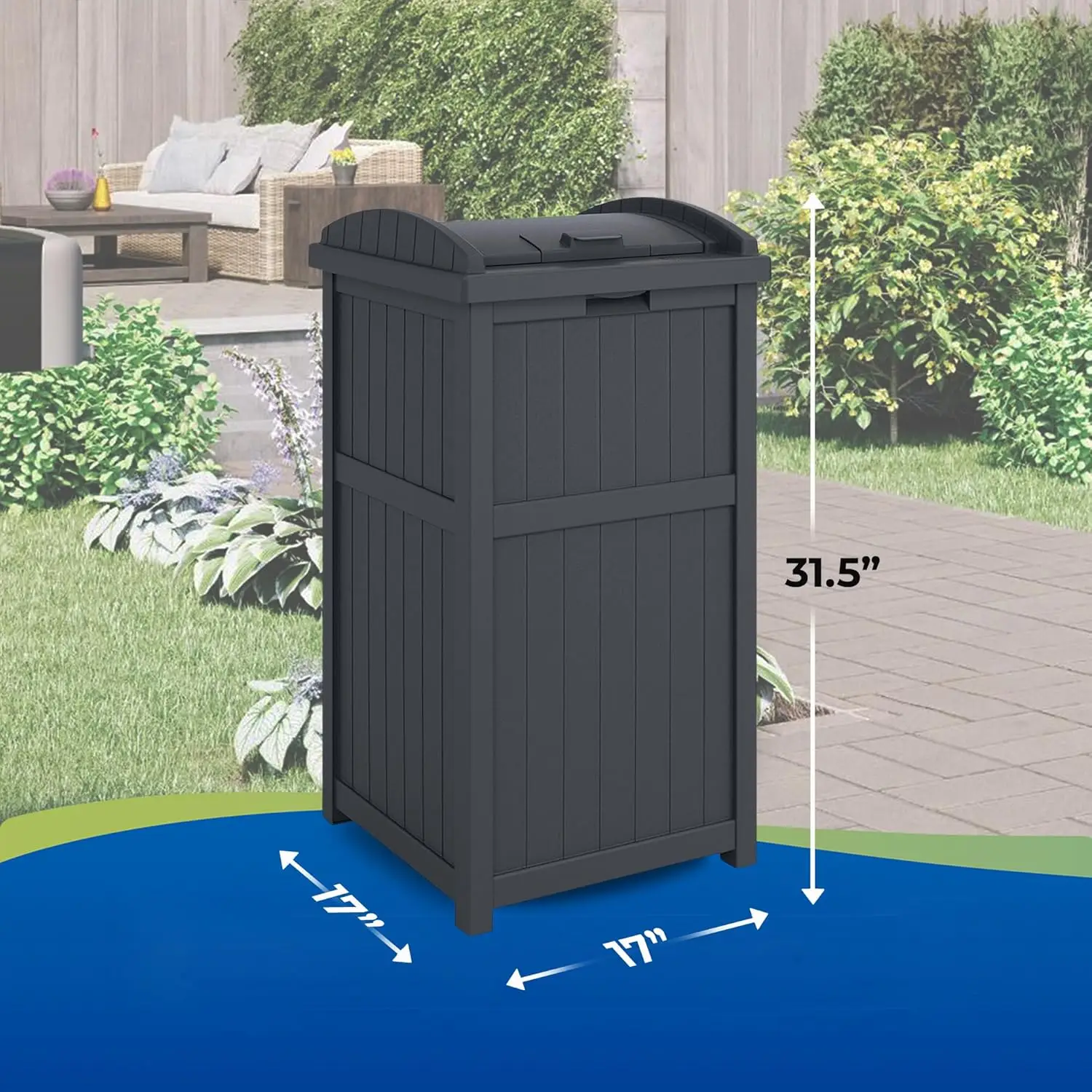 30 Gallon Capacity - Stylish Concealed Waste Storage for Patio, Backyard, Deck or Garden, Use 30-33 Gal. Garbage Can Liners