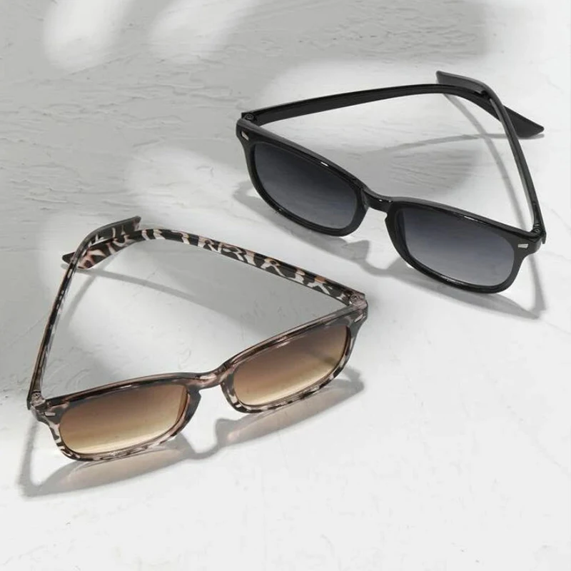 2 stücke Vintage schwarze quadratische Sonnenbrille Frau Luxusmarke kleines Rechteck Sonnenbrille weibliche Steigung klarer Spiegel oculos de sol – Detail 3