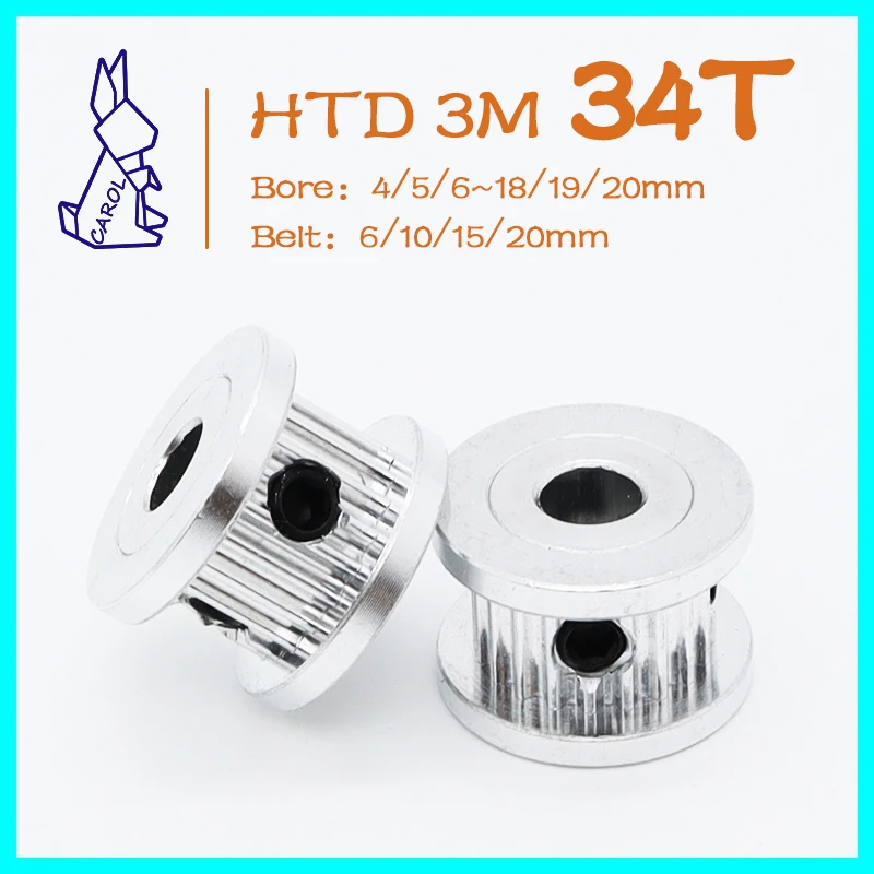 

34Teeth HTD 3M Synchronous Pulley Timing Pulley 3M Gear 34T Bore 4/5/6~18/19/20mm Belt Width 6/10/15/20mm 3M HTD3M Pulley Wheels