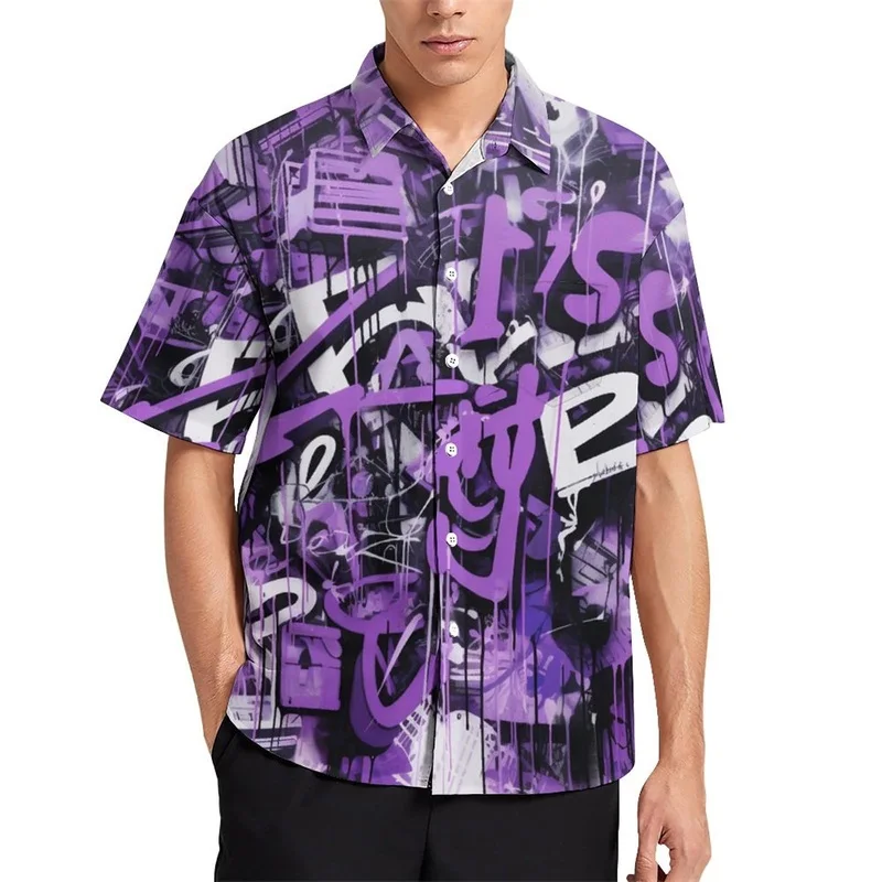 thumbnail image 1 of Camisa hawaiana divertida para playa para hombre, camisas con botones y estampado 3D de grafiti abstracto, camisas de vacaciones de verano de manga corta, 1 of 5
