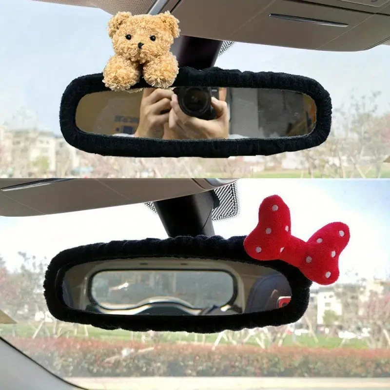 1 PC Car rearview mirror decorative cover cute bow car interior rearview mirror protective cover electric car ornaments
