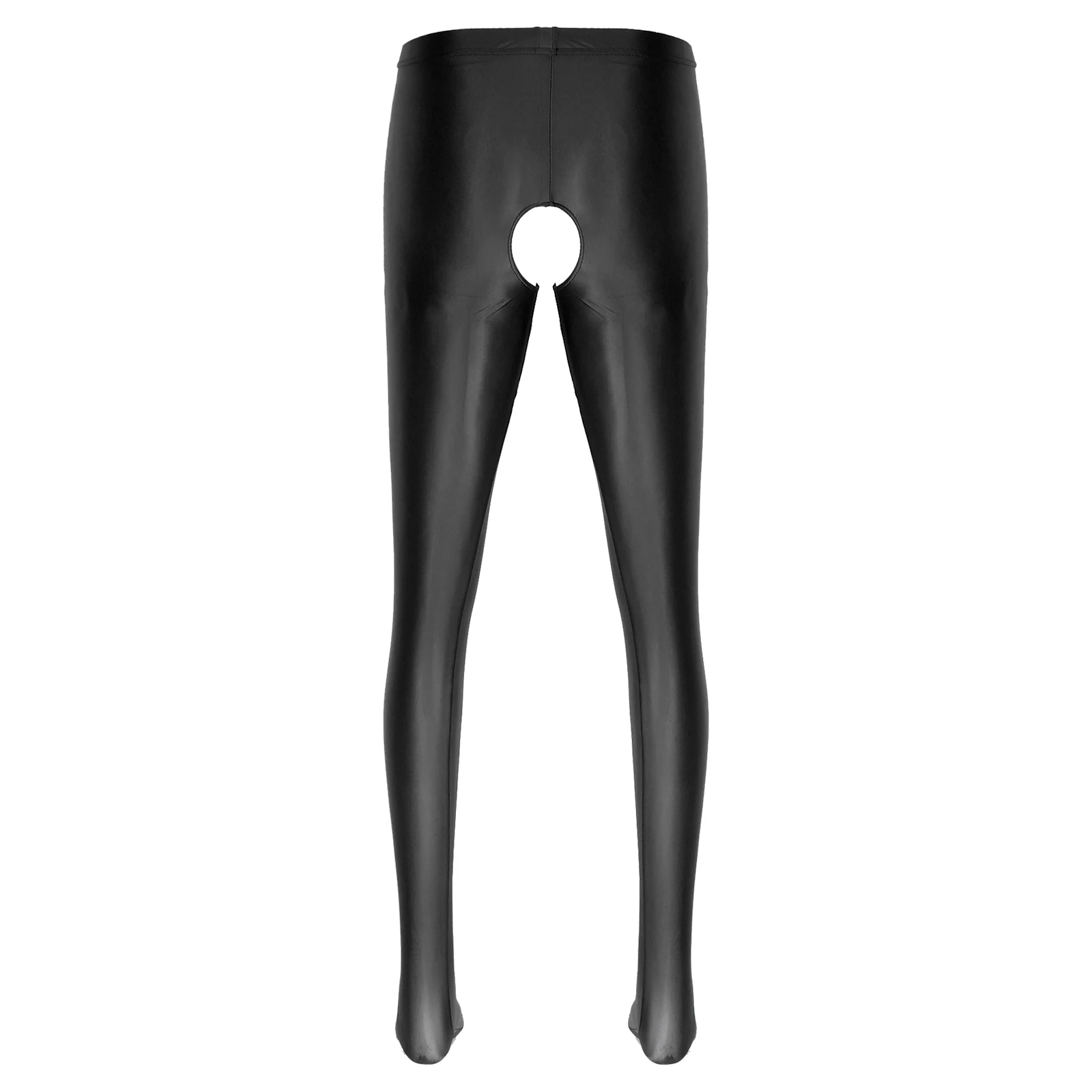 Mens Glossy Exotic Pants Crotchless Pantyhose High Waist Oil Shiny Tight Leggings Elastic Waistband Stockings Lingerie Nightwear
