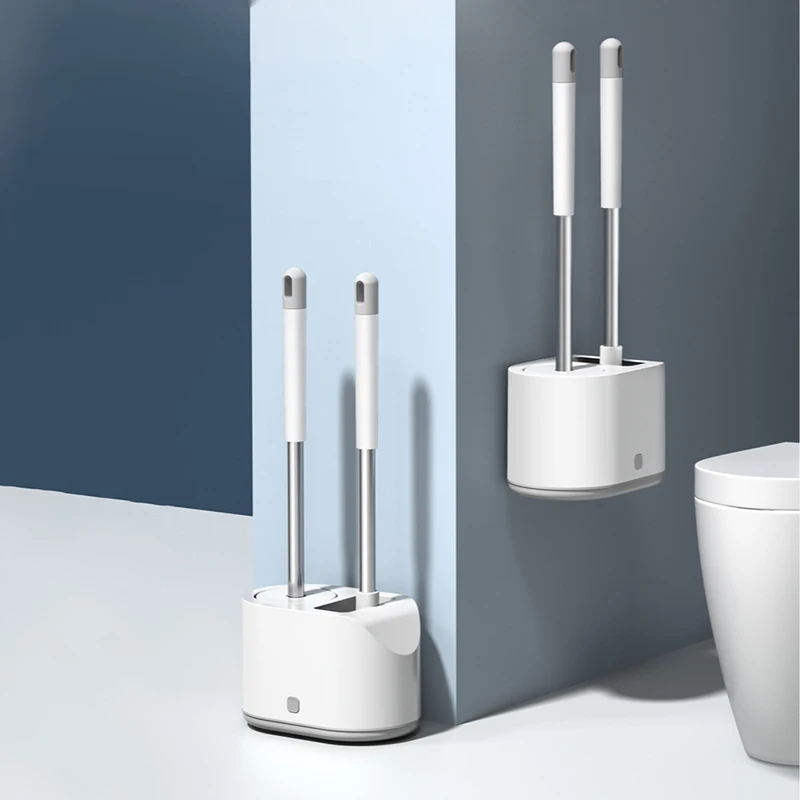 Toilet Brush Sets Bathroom Accessories Wall Mounted Silicone PP Leakproof Water Cleaning Tools