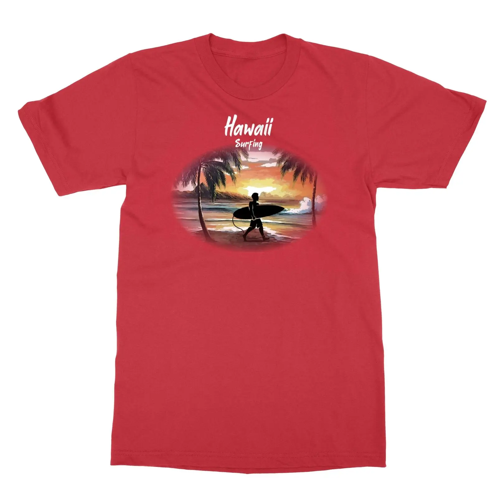 Hawaii Hawaiian Beach Palm Trees Tavola Da Surf Surf Holiday T-Shirt Da Uomo Maniche Lunghe O Corte