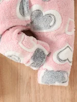 Toddler Active baby girl Love pattern fuzzy button-up hooded baby clothing Jumpsuit one-piece clothing Winter style Romper 5