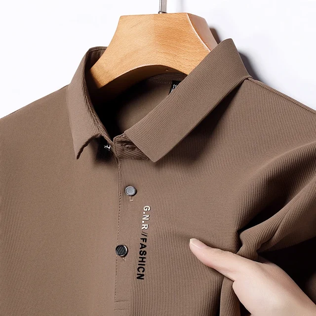 POLO à manches courtes pour hommes, couleur unie, haut élastique respirant et confortable, nouvelle collection 1