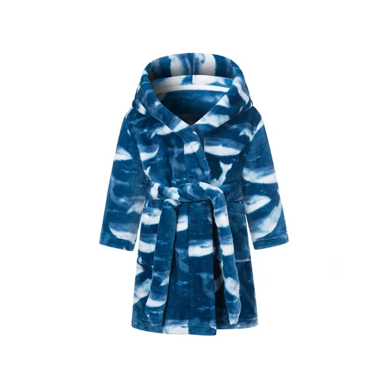 Winter Children Robe Warm Robe for Kids Cartoon Flannel Hooded Towel Bathrobe for Boys Girls Dressing Gown Nightgown