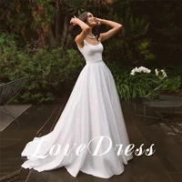 Customized Elegant Pastoral A-Line Spaghetti Stain Square Collar Wedding Dresses Sleeveless Floor Length Bridal Gowns Vestido 1