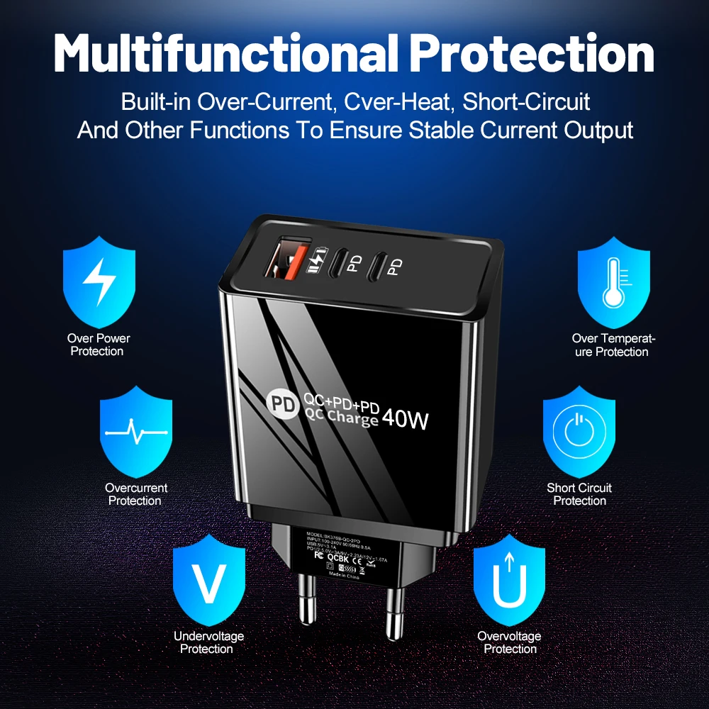 40W PD Type C USB Super Fast Charging EU/US Specification Plug Mobile Phone Adapter For iPhone 15 14 Max Xiaomi Samsung Huawei