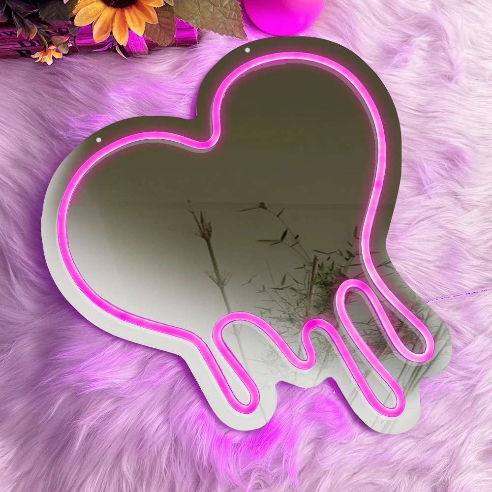 女の子のためのハート型のネオンライトサイン,LEDメイクアップミラー