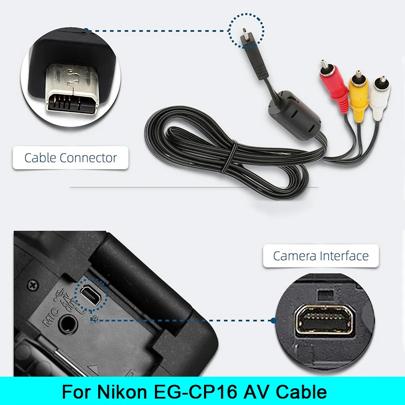 Nikon EG-CP16 AV 케이블(D5300 D3200 L840 P530 AW110 S9300 B500용) ? 3RCA 사진 재생 및 HD 비디오 출력을 위해 TV에 연결