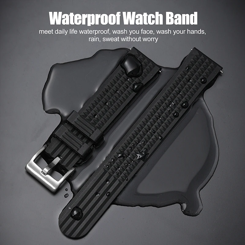 Durable Rubber Waffle Waterproof Watch Strap - Quick Release, 20mm & 22mm