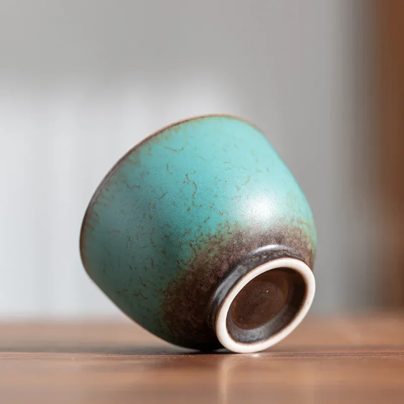 Japanese Style Teacup Vintage Ceramic Small Cup Crackle Glaze Green Retro Tea Cup Kung Fu Porcelana Chinesa Cups and Mugs