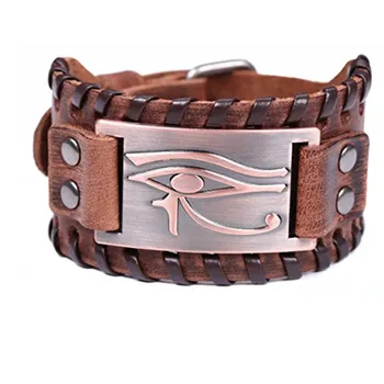 Vintage Amulet Eye of Horus Leather Bracelet for Men Cuff Bangle Egyptian Talisman Pagan Male Jewelry