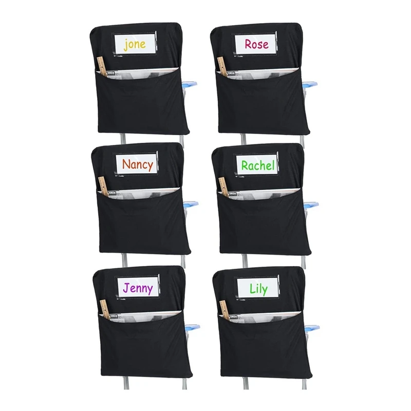MOMO 6Pcs Chair Storage Pocket Chair Bag Pockets For Classrooms Student Pockets Organizer With Name Tag