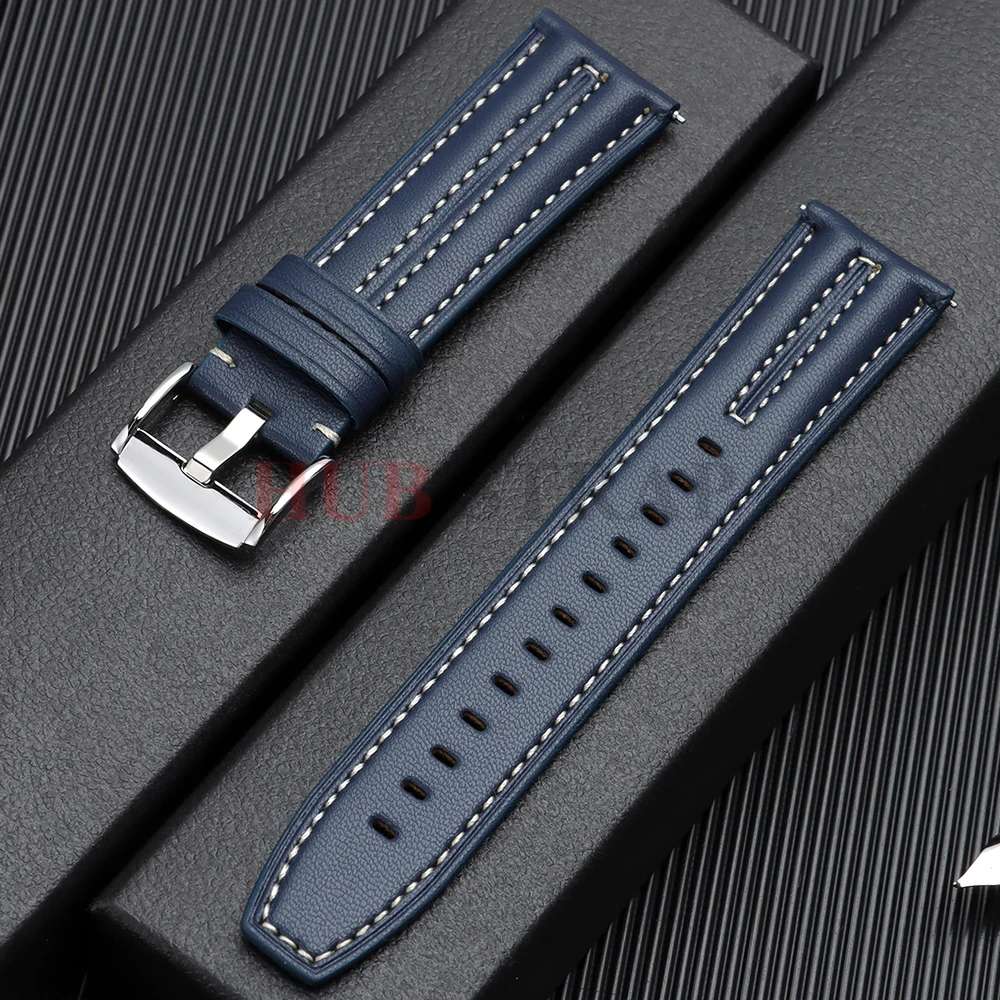 Vintage Handmade Leather Watch Band - Premium Cowhide Strap with Stylish Stitching, 22mm