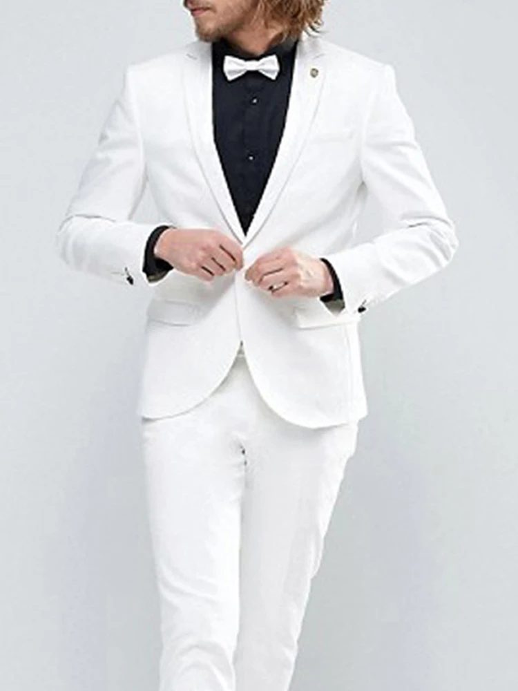 2024 Slim fit White Men Suits for Wedding 2 piece Man Fashion Jacket with Pants Custom Groom Blazer Sets Costume Homme 2022