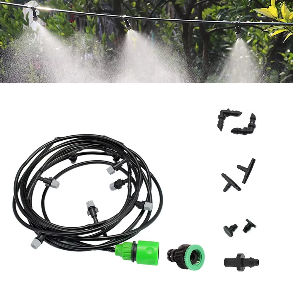 10 m Schlauch, Kühlwasser-Nebelsprühsystem, grauer Sprühkopf, Gartenzerstäuber für Gewächshaus im Freien mit 4/7 mm Anschluss