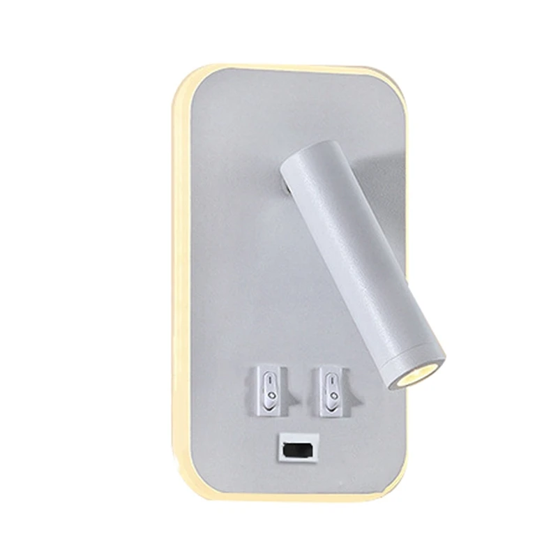 

1 PCS Wall Light Backlight USB Charging 330 Degree Rotation Adjustable Wall Lamp Bedside Study Reading Sconce Lamp White