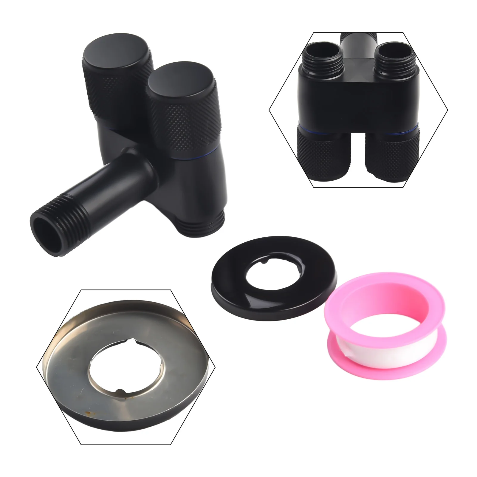 Description Picture 3 of itemG1/2 1 In Two Out Double Control Washing Machine Faucet Toilet Triangle Valve Kitchen Sink Bathroom Basin Faucet Accessories