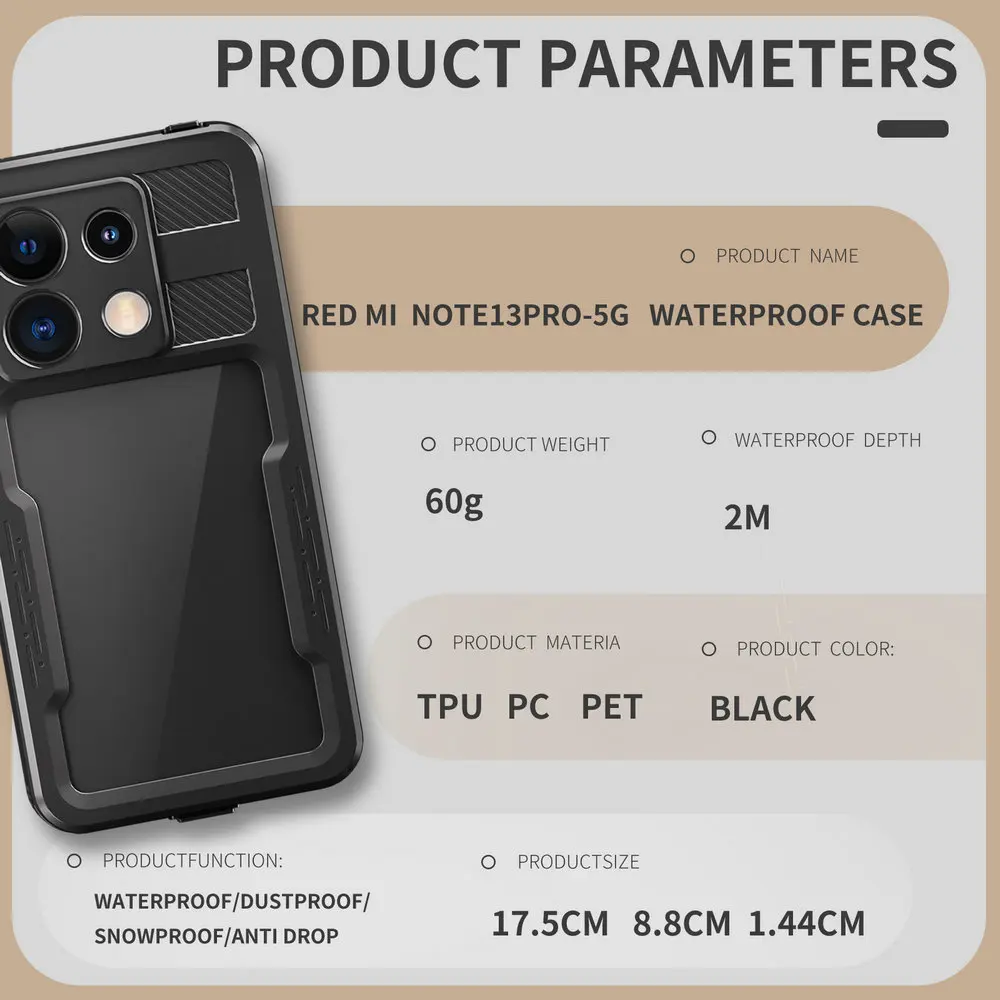 For Redmi Note 13 12 11E Pro IP68 Waterproof Case Xiaomi Redmi Note 11 Pro Case Diving 360 Protect Note12 11 e Note13 5G Funda