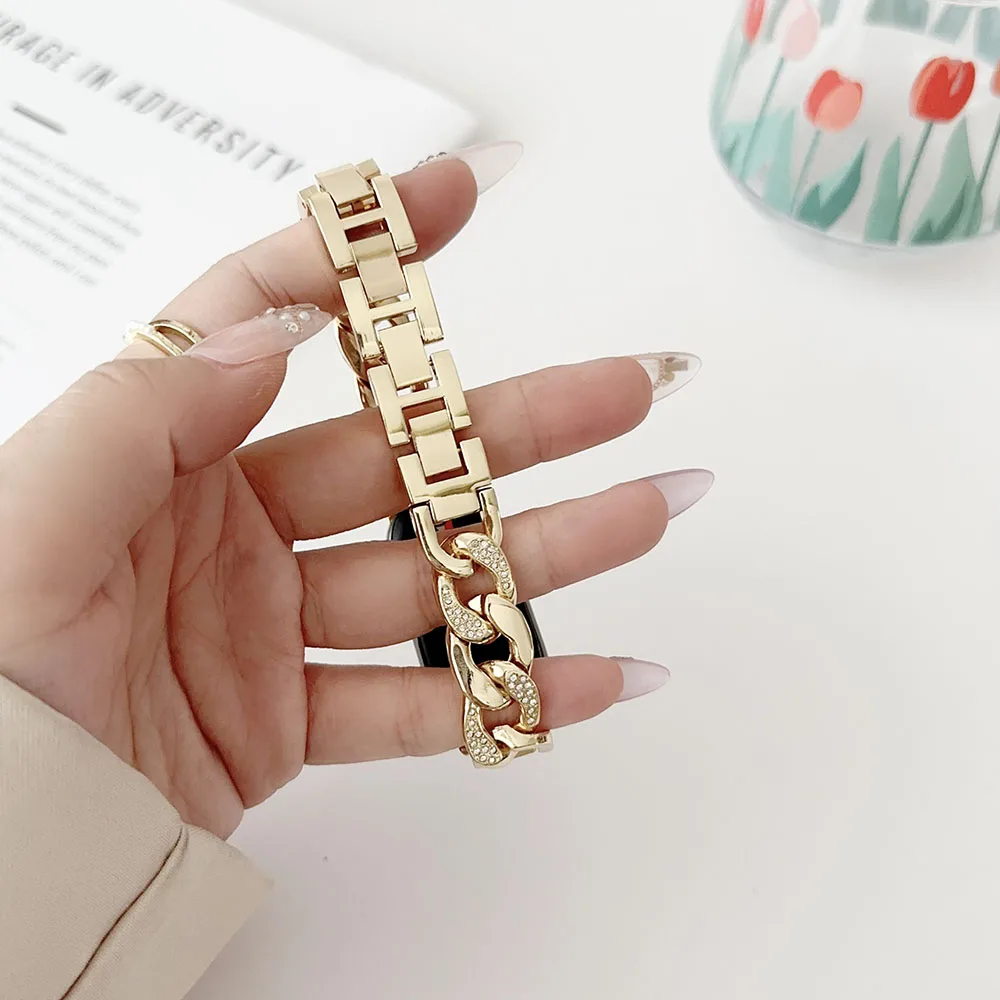 Silver Bling Luxury Metal Bracelet for Women - Dressy Chain Strap for Smart Bands