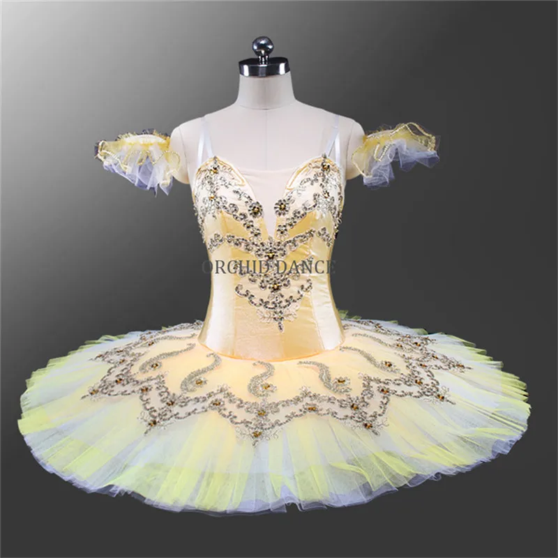 

Professional High Quality Unique Design Custom Size Kids Girls Adult Women Performance Wear Light Yellow Exquisite Ballet Tutu