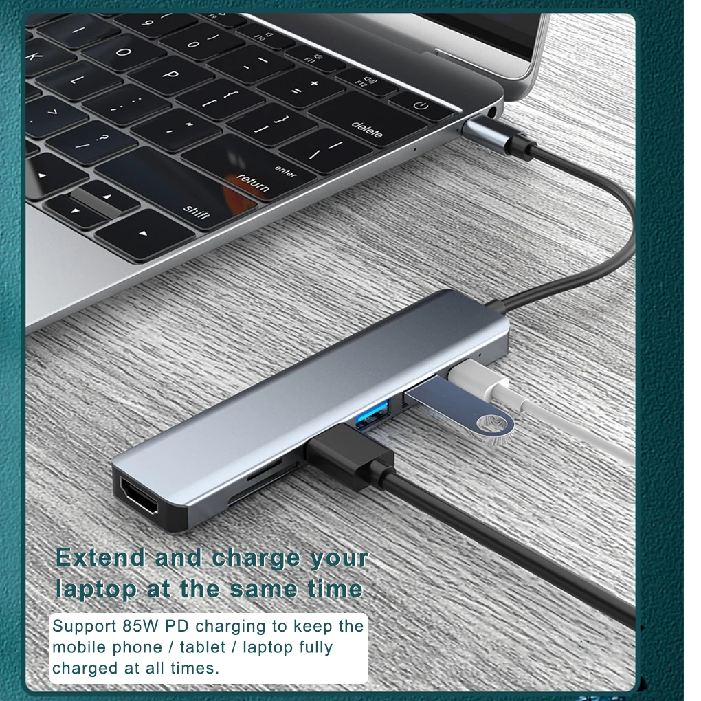 Coolcirc 7 In 1 Type C Aluminum Alloy USB HUB To HDMI-Compatible USB3.0/2.0 Adap