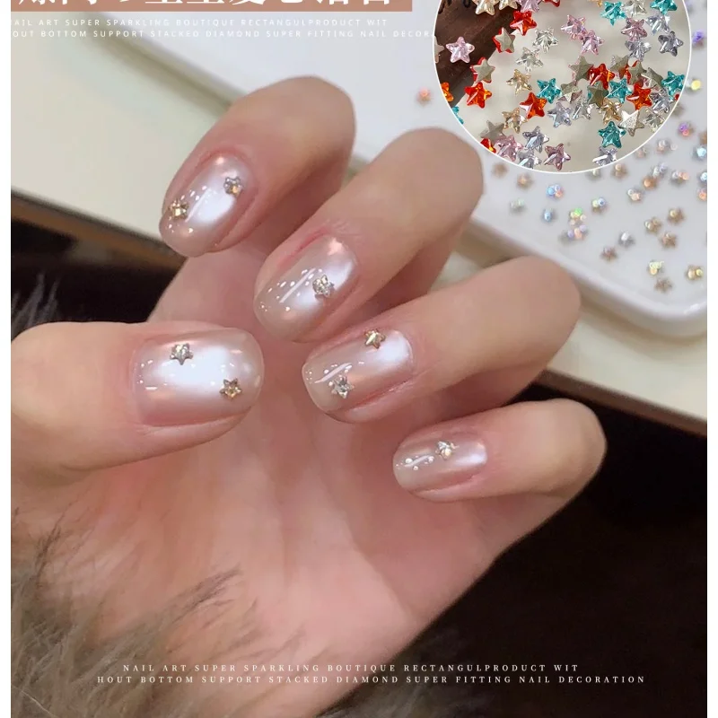 10Pcs 3D 다섯개 별 모양의 지르콘 네일 아트 라인스톤 3mm 다채로운 오각형 Y2K 네일 아트 장식 DIY 매니큐어 액세서리