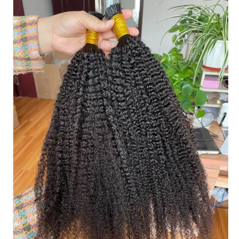 Afro Kinky Curly Human Hair I Tip Bulk For Braiding Mongolian Curly Human Hair Bundles Extensions 100g No Weft For Black Women